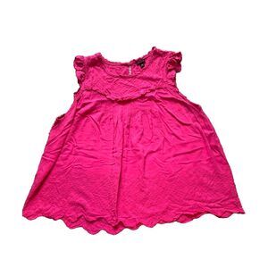 Torrid Shirt Womens 3 Pink Ruffle Trim Scallop Eyelet Flowy Blouse Rayon Ladies‎